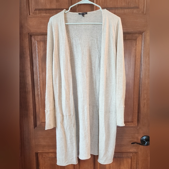 EILEEN FISHER Sz Medium FLAWED Oat Tencel Merino Wool Alpaca Long Cardigan - Picture 1 of 10